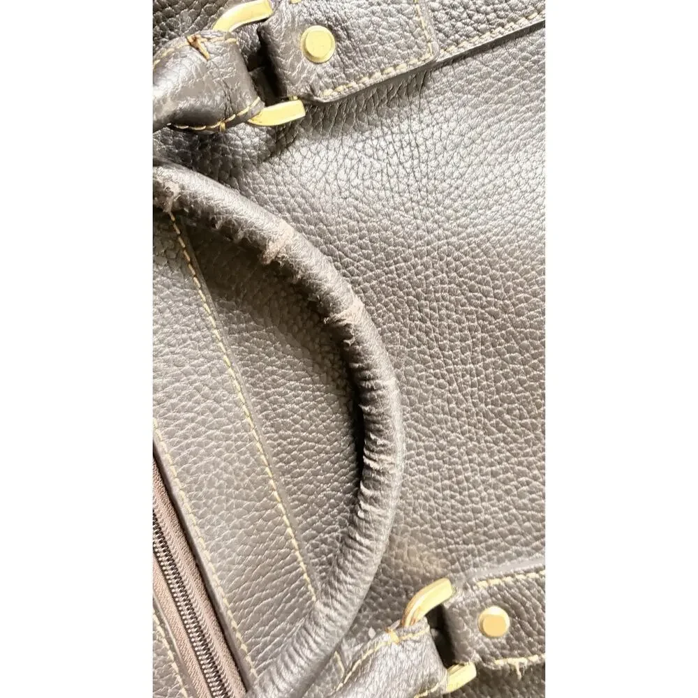 Brooks Brothers Brown Pebble Grain Leather Rolling Duffle